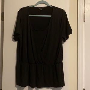 Black knit short sleeve peplum blouse